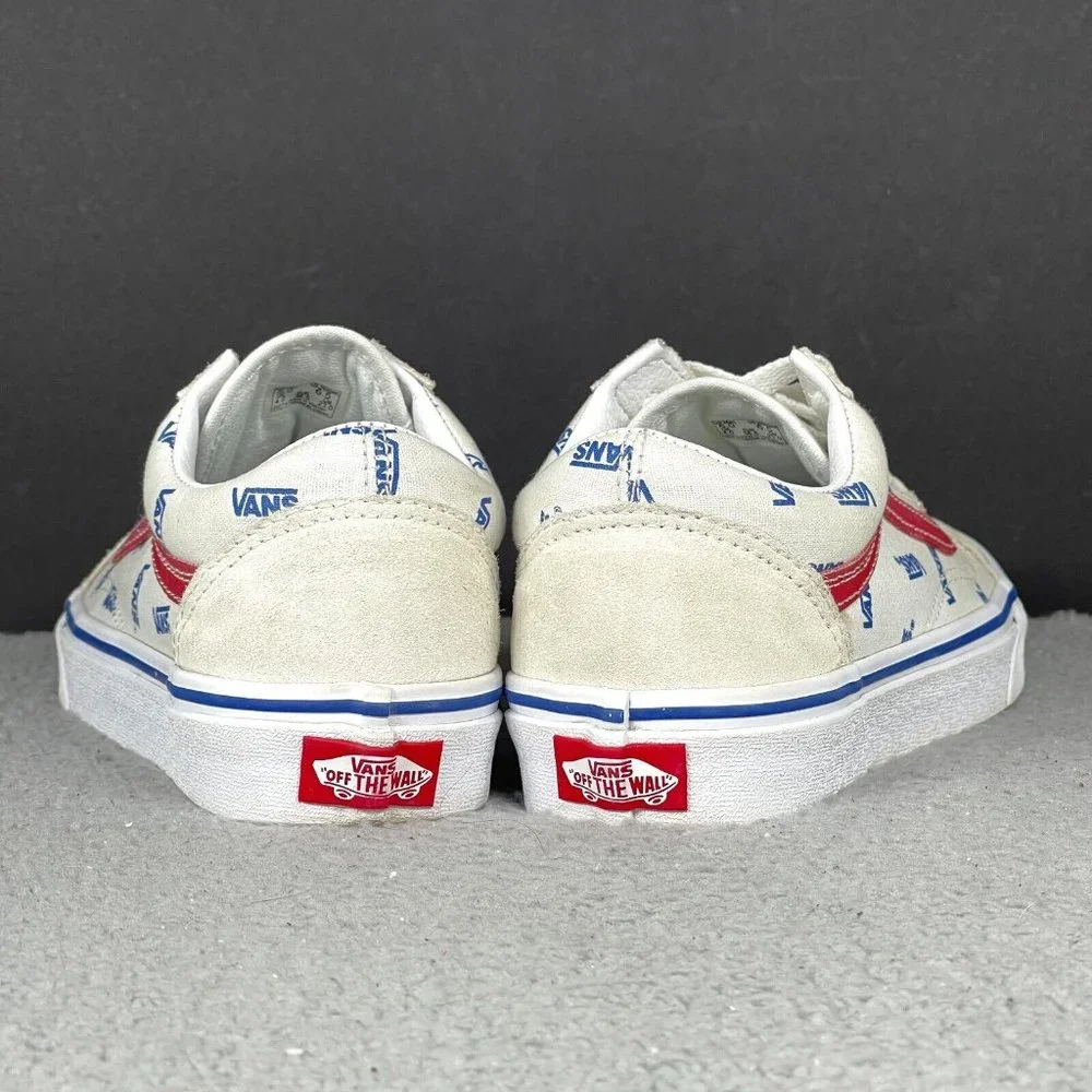 Vans Old Skool Women's Size 6.5 White Red Suede Canvas Lace Up Sneakers Shoes